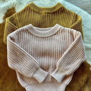 Gigi and Max Cozy Ribbed Crewneck Sweater - Blush Pink & Mustard
